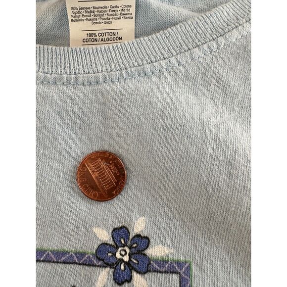 Top Stitch By Morning Sun Vintage Y2k 90s Cat Graphic Tee Blue Shirt size Medium - Picture 8 of 9